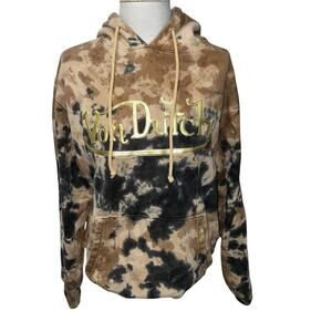 Von Dutch Brown Black Tie Dye Hoodie Sweatshirt Gold Logo Size Small y2k unisex